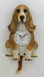 Basset Hound Dog Pendulum Wall Clock Tail Wags