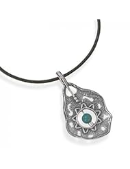 MMA Silver - 18 inch Leather Necklace with Ornate Turquoise Pendant
