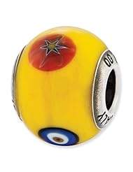 Sterling Silver Reflections Italian Yellow with Decorative Accents Glass Bead