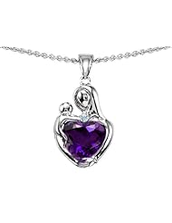 Original Star K (tm) Loving Mother With Child Hugging Pendant With Heart Shape Simulated Amethyst in 925 Sterling Silver