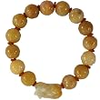 Natural Grade A Jadeite Yellow Jade Hand Carved Pi Xiu Dragon Charm Carved Lotus Bead Bracelet