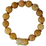 Natural Grade A Jadeite Yellow Jade Hand Carved Pi Xiu Dragon Charm Carved Lotus Bead Bracelet