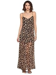 Sexy V-neck Halter Tank Chiffon Leopard Print Backless  Dress