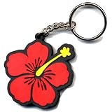 Passion Flower Keychain #1 ~ Tropical Red Hibiscus Rubber Keychain
