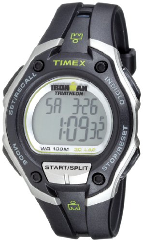 Timex Men's T5K412 Ironman 30-Lap Mega Silver Case Black Resin Strap Sports Watch