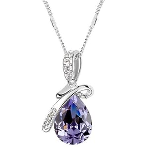 MFYS Eternal Love Teardrop purple Swarovski Elements Crystal Pendant Necklace for Women W 18k White Gold Plated Chain Amethyst with Gift Box