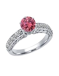 1.05 Ct Round Pink and White Diamond 14K White Gold Ring