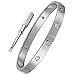 OMFEE Stainless Steel Silver Inspired CZ Crystal Screw Head Oval Bangle Bracelet with Stone for Women & Men