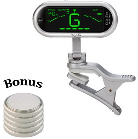 Cherub WST-900 Clip Evo Compact Digital Guitar Tuner with 5 Bonus Batteries
