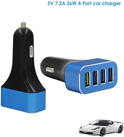Quick Charger 2.0, 5V 7.2A 36w 4 Usb Ports Car Charger with Aluminum Material, Blue
