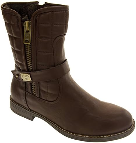 Keddo Brown - Decorative Zip & Real Wool Lining Faux Leather Warm Lined Winter Boots US 9