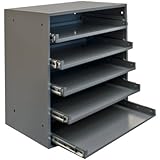 Durham 305B-95 Cold Rolled Steel Heavy Duty Triple Track Bearing Slide Rack with 5 Large Compartment Boxes, 375 lbs Capacity, 12-1/2" Length x 20-1/2" Width x 21" Height, Gray Powder Coated Finish