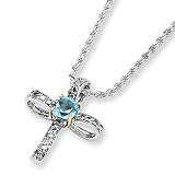 Sterling Silver & 14k Gold Sky Blue Topaz and Diamond Necklace