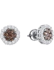 Real Diamond Earrings 1.53CTW COGNAC DIAMOND FLOWER EARRINGS White-gold 14K