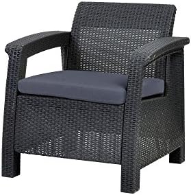 Home Keter Corfu Charcoal All Weather Patio Armchair with Cushions
