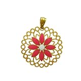 14k Yellow Gold Pink and White Enamel Flower Pendant