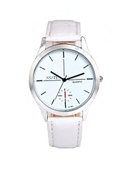 HACBIWA Unisex Mens Womens Bunsiness Casual Leatheroid Quartz Wrist Watch White