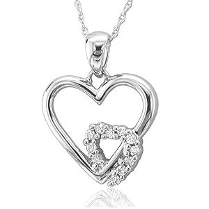 10k White Gold Heart Diamond Pendant Necklace (HI, I, 0.10 carat)