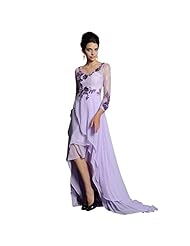 3/4 Sleeves Silk Tiered  Lace Beaded High-Low-Hem Homecoming Dress/Prom Dress/Wedding Party Dress  With Ruffles