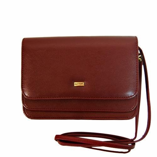 BUXTON BURGUNDY DOUBLE FLAP MINI BAG CLUTCH ORGANIZER WALLET HANDBAG W SHOULDER STRAP
