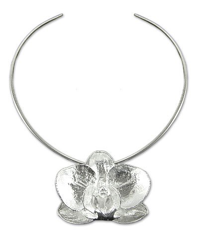 Natural orchid silver choker, 'Perfect Circle'