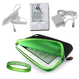 Amazon Kindle 2 Accessories Kit: Jet Black with Dark Green Carrying Sleeve With Extra Pocket + Kindle Car Charger + Custom Cut Kindle 2 Screen Protector + Kindle Wall Charger + A Live*Laugh*Love Wrist Band!!!
