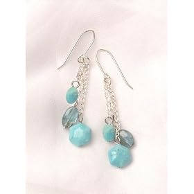 Turquoise and Apatite - Three Chain Earrings by Curious Designs