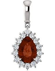 10K White Gold 9.00x6.00mm Pear Cut Mozambique Garnet and Diamond Pendant -- LIFETIME WARRANTY