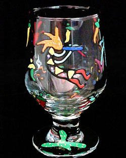 Chilies & Kokopelli Design - Hand Painted - High Ball - All Purpose Glass - 10.5 oz.