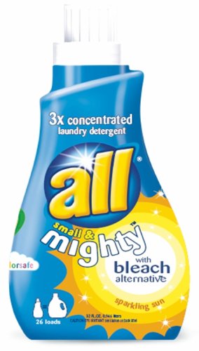 All Small & Mighty 3X Concentrated Liquid Laundry Detergent with Bleach Alternative, Sparkling Sun, 26-Load Bottles (Pack of 9)