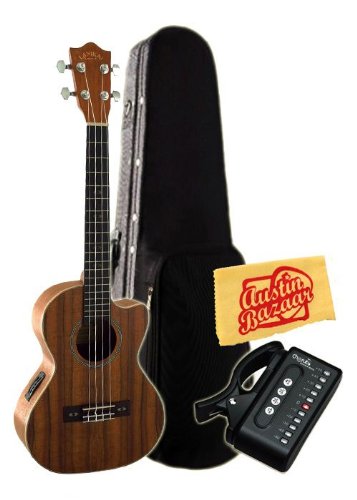 Lanikai CK-TEQ Curly Koa Tenor Acoustic-Electric Ukulele Bundle with Hard Case, Cherub Tuner, and Polishing Cloth