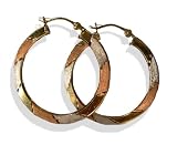 Image of 9ct Gold Ladies Tri Colour Diamond Cut Hoop Earrings