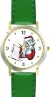 Santa Claus with List on Phone Christmas Theme - WATCHBUDDY&reg; DELUXE TWO-TONE THEME WATCH - Arabic Numbers - Green Leather Strap-Size-Large ( Men's Size or Jumbo Women's Size )
