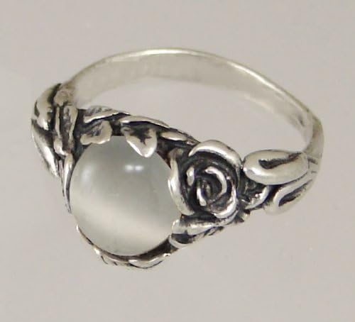 An Elegant Sterling Silver Gothic Ring Featuring White Moonstone Made in America