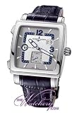 Ulysse Nardin Quadrato Dual Time Mens' Automatic Watch Stainless Steel Silver Dial on Blue Leather Strap 243-92/601