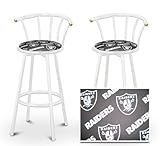 IMAGE OF 2 Oakland Raiders NFL Football Themed Specialty / Custom White Barstools with Backrest Set