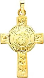 14K Gold Cross Marine Corps Insignia Pendant
