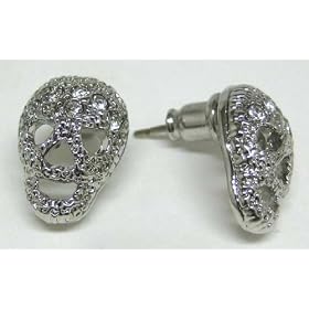 Beautiful Chrome Skull Rhinestone Stud Earrings Goth