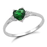 Sterling Silver Heart Shape Emerald CZ Engagement Ring