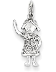 14k White Gold Diamond Girl Charm