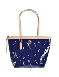 Shoes: Coach Signature Embossed Patent Tote 25187 Navy Tan