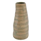 EXP Handcrafted Spring Fresh Terracotta Abstract Vase With Green And Cream Swirl Design