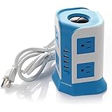 Safemore Smart 8-Outlet with 4-USB Output Surge Protection Power Strip 4000W 110-250V for Home/Office Use including 6.5 Feet(2.0 Meters) Cable (Blue and White）