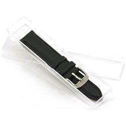 Black Leather Oilskin Watchband & Buckle Watch Band Long 18mm