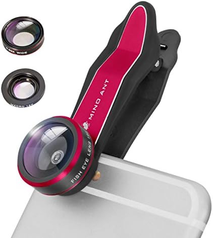 MINO ANT 3 in 1 198°HD Fisheye Lens + 0.63X Wide Angle Lens + 15x Macro Lens, Clip on Cell Phone Professional Camera Lens Kits for iphone 7 Plus, 6s, 6, 5s, Samsung, Galaxy, Smartphones, ipaid