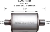 MagnaFlow 12245 Satin Finish Stainless Steel Muffler - 2.25in. Inlet / Outlet, Center / Center, 5in. x 8in. Oval, 18in. Body Length, 24in. Overall Length