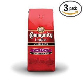 Community Coffee Whole Bean Coffee, French Roast, 12-Ounce Bags (Pack of 3)