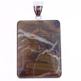 Pendants - Bamboo Jasper: Rectangle Inlay Silver Plated Base Metal - 42mm Height, 32mm Width, No Grade - Sold by: Individually with Angel Mountain Beads Heart Charm (.625 x .570 inches)