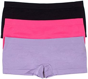 3 Pack Seamless Polyamide Elastane Soft Feel Boyshort Hipster Panties (Large, Lavender/Pink/Black)