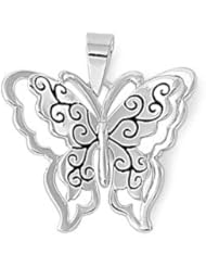 Sterling Silver Butterfly Pendant Polished Beautiful Charm Pure 925 New 20mm with 2mm Rope Chain